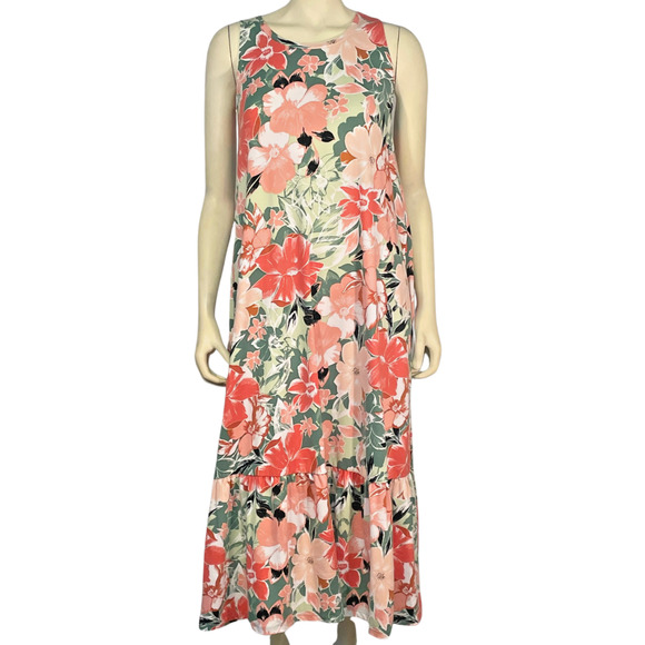 Cuddl Duds Petite Sz S PS Flexwear Tank Dress Patio Lounge Ruffle Hem Tropical - Picture 1 of 10
